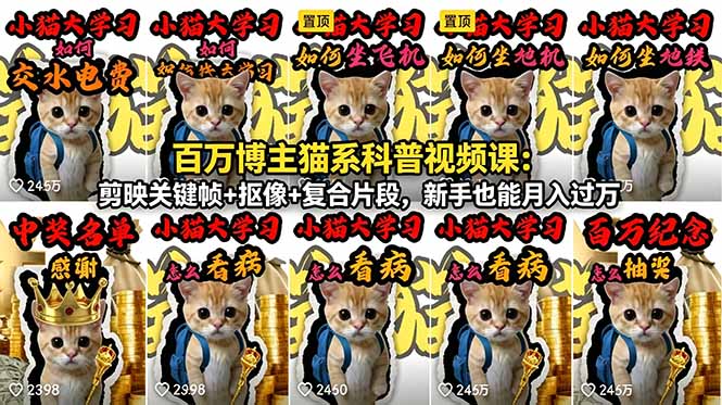 百万博主猫系科普视频课：剪映关键帧+抠像+复合片段，新手也能月入过万-轻创掘金社