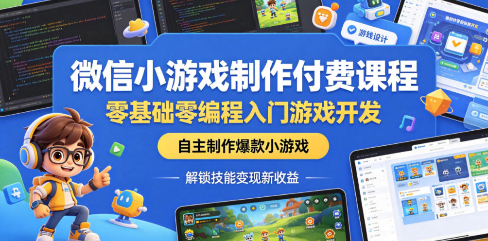 微信小游戏制作付费课程，零基础零编程入门游戏开发，自主制作爆款小游戏，解锁技能变现新收益-轻创掘金社