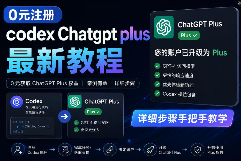 0元全自动注册codex gpt plus最新教程，0元获取GPT Plus权益，手把手详细教学-轻创掘金社