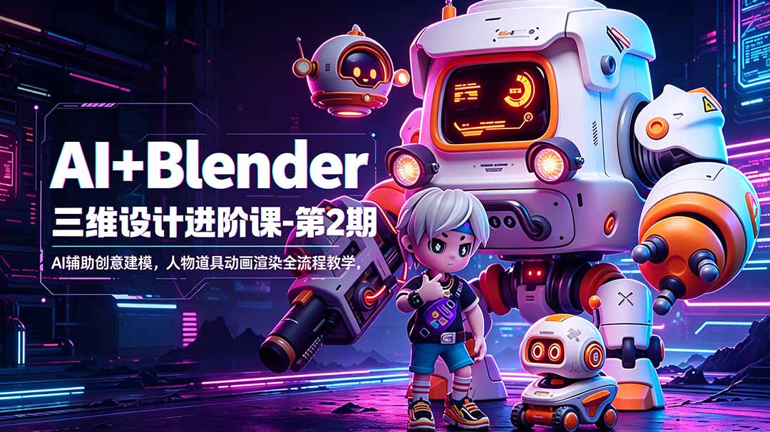 AI+Blender三维设计进阶课-第2期：AI辅助创意建模，人物道具动画渲染全流程教学-轻创掘金社