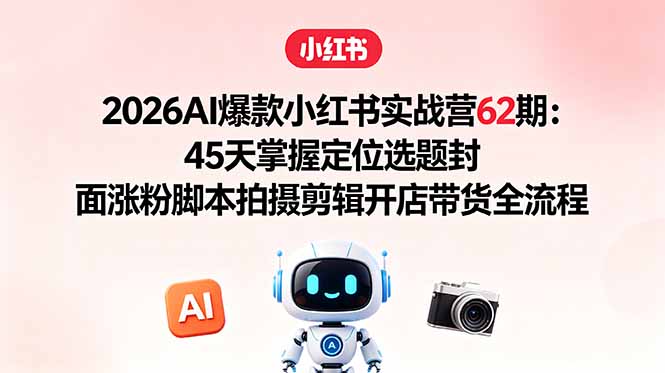 2026AI爆款小红书实战营62期：45天掌握定位选题封面涨粉脚本拍摄剪辑开店带货全流程-轻创掘金社