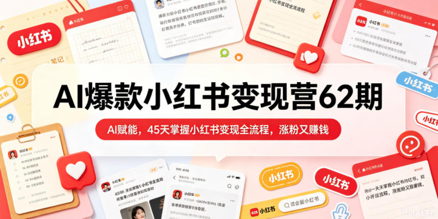 AI爆款小红书变现营62期2026年5月，AI赋能，45天掌握小红书变现全流程，涨粉又賺钱-轻创掘金社