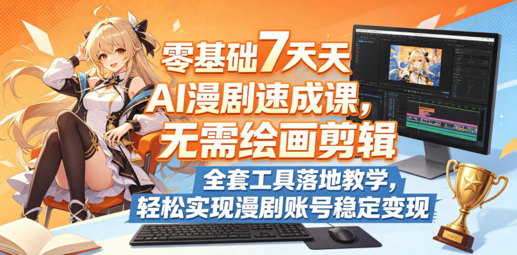 零基础7天AI漫剧速成课,无需绘画剪辑,全套工具落地教学,轻松实现漫剧账号稳定变现-轻创掘金社
