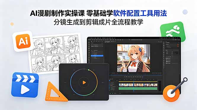 AI漫剧制作实操课 零基础学软件配置工具用法 分镜生成到剪辑成片全流程教学-轻创掘金社