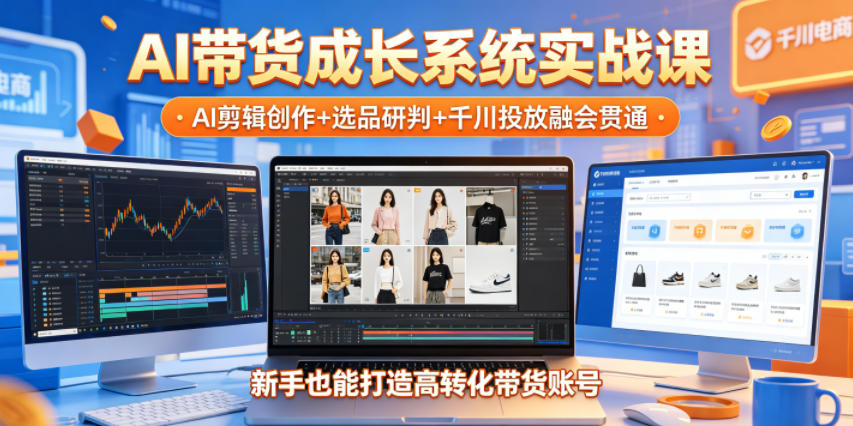 AI带货成长系统实战课，AI剪辑创作+选品研判+千川投放融会贯通，新手也能打造高转化带货账号(更新2026年)-轻创掘金社