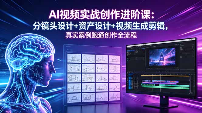AI视频实战创作进阶课：分镜头设计+资产设计+视频生成剪辑，真实案例跑通创作全流程-轻创掘金社