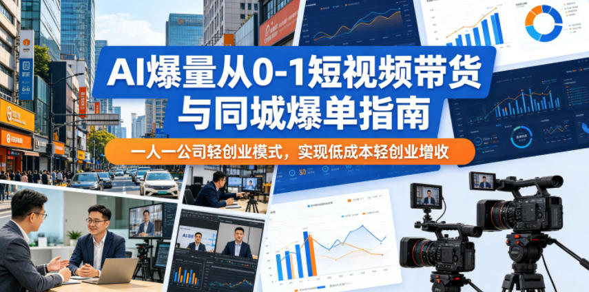 AI爆量从0-1短视频带货与同城爆单指南，一人一公司轻创业模式，实现低成本轻创业增收-轻创掘金社