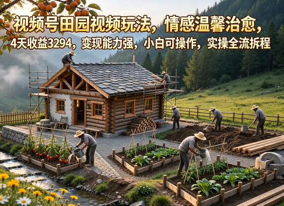视频号田园视频玩法，情感温馨治愈，4天收益3294，变现能力强，小白可操作，实操全流程拆解-轻创掘金社