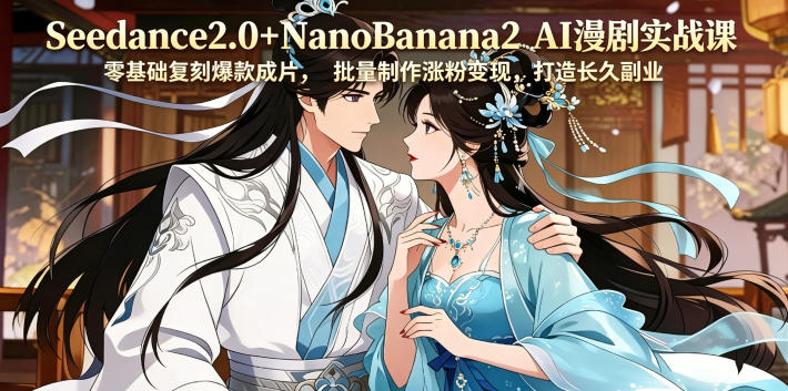 Seedance2.0+NanoBanana2 AI漫剧实战课，零基础复刻爆款成片涨粉变现，打造长久副业收益-轻创掘金社