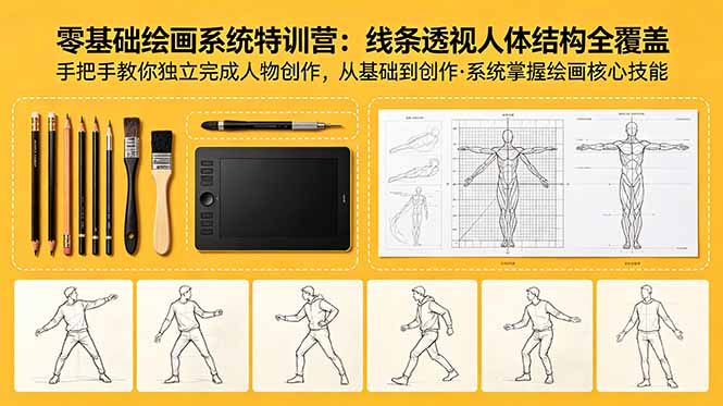 零基础绘画系统特训营：线条透视人体结构全覆盖，手把手教你独立完成人物创作-轻创掘金社