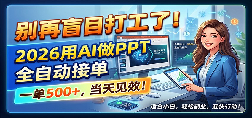 别再盲目打工了！2026用AI做PPT全自动接单，一单5张+，当天见效！-轻创掘金社
