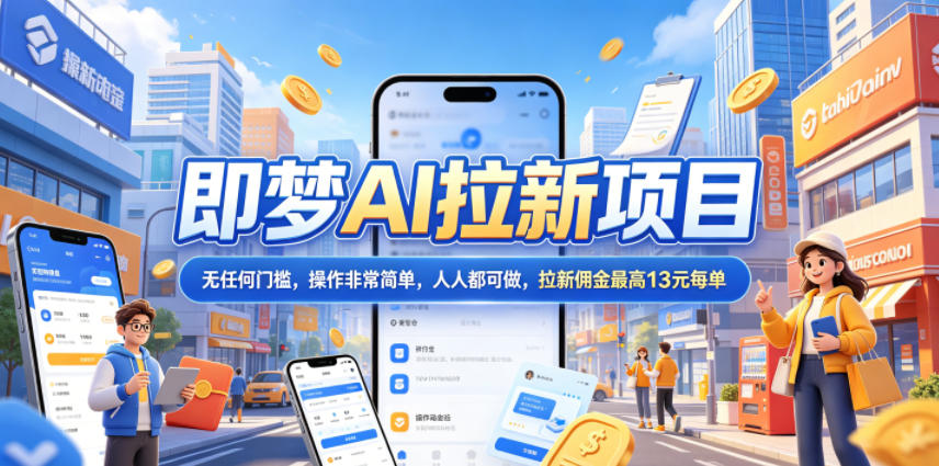 2026年即梦AI拉新项目最新玩法，无任何门槛，操作非常简单，人人都可做，拉新佣金最高13元每单-轻创掘金社