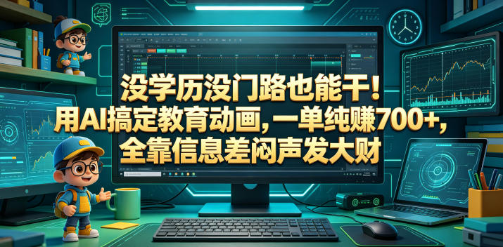 没学历没门路也能干！用AI搞定教育动画，一单纯賺700+，全靠信息差闷声发大财【揭秘】-轻创掘金社