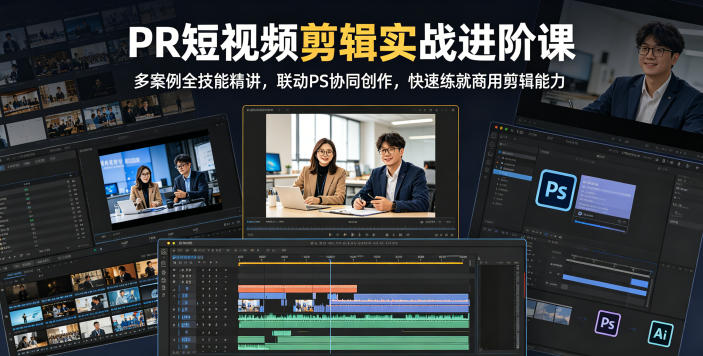 PR短视频剪辑实战进阶课，多案例全技能精讲，联动PS协同创作，快速练就商用剪辑能力-轻创掘金社