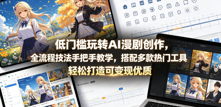 低门槛玩转AI漫剧创作，全流程技法手把手教学，搭配多款热门工具，轻松打造可变现优质作品-轻创掘金社