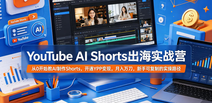 YouTube AI Shorts出海实战营，从0开始教AI制作Shorts，开通YPP变现，月入万刀，新手可复制的实操路径-轻创掘金社
