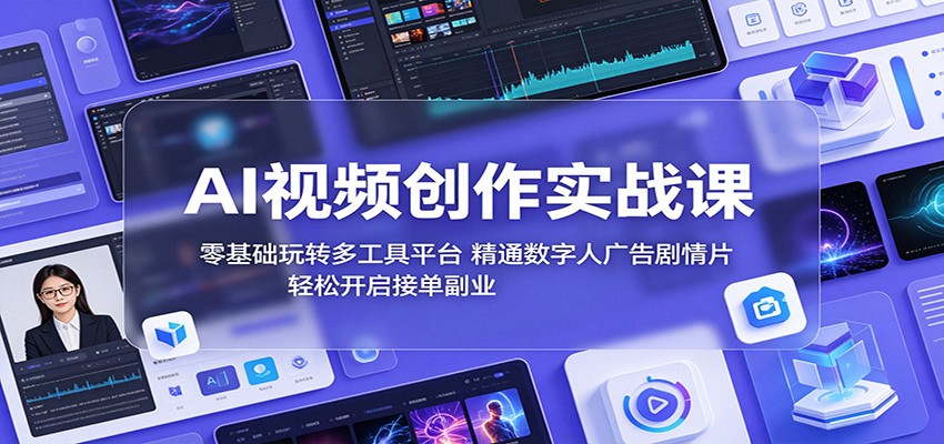 AI视频创作实战课：零基础玩转多工具平台，精通数字人广告、剧情片，轻松开启接单副业-轻创掘金社