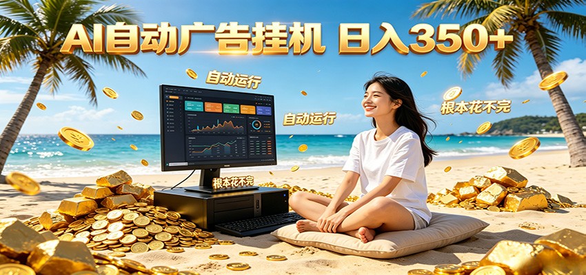 AI自动广告挂机 日入350+ 真正做到躺赚式变现，根本花不完！-轻创掘金社