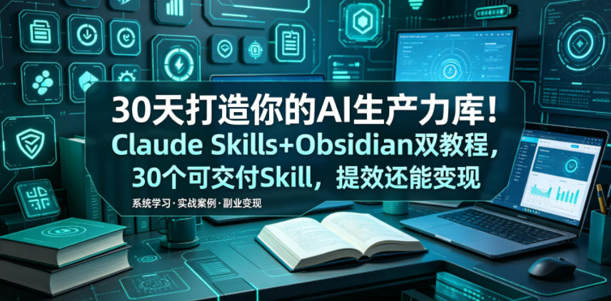 30天打造你的AI生产力库!Claude Skills+Obsidian 双教程,30 个可交付 Skill,提效还能变现-轻创掘金社