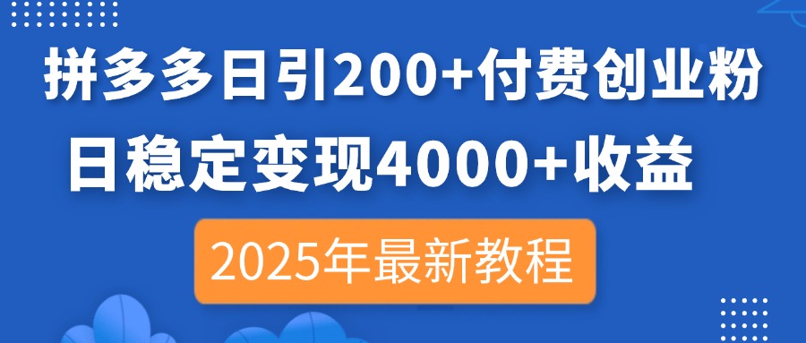 （14217期）拼多多日引200+付费创业粉，日稳定变现4000+收益，2025年最新教程-轻创掘金社