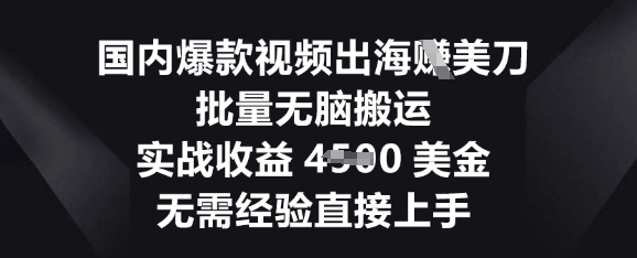 国内爆款视频出海挣美刀，批量无脑搬运，实战收益4.5k，无需经验直接上手-轻创掘金社