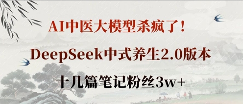 AI中医大模型杀疯了！DeepSeek中式养生2.0版本，十几篇笔记粉丝3w+-轻创掘金社