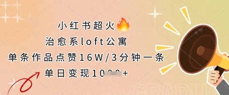 小红书超火的治愈系loft公寓，单条作品点赞16W，3分钟一条，单日变现数张-轻创掘金社